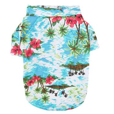 Imagem de POPETPOP Camiseta fashion para cães de verão, estilo havaiano, colete de manga curta, roupas para fantasias de animais de estimação para cães pequenos, médios e grandes (azul, GG)