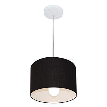 Imagem de Lustre Pendente Cilíndrico Cúpula Tecido 25x25 cm, Vivare Iluminação, Pendente4201 PR, Preto, Pequeno