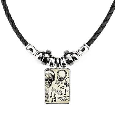 Imagem de DIYthinker Colar com pingente de corda de couro para fone de ouvido com estampa de instrumento musical, joia