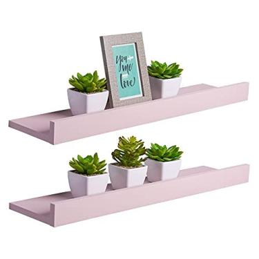Imagem de Kit 2 Prateleiras Porta Quadros 80 x 15cm Rosa Claro Suporte Invisível
