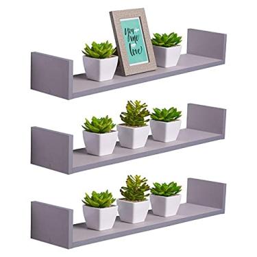 Imagem de Kit 3 Prateleiras U 80 x 20cm Cinza Claro Suporte Invisível