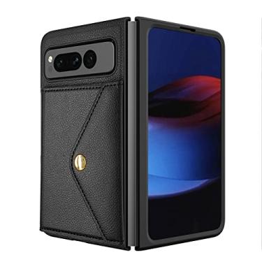 Imagem de KVIBEO Capa para Google Pixel Fold, capa tipo carteira à prova de choque com compartimentos para cartões e capa protetora antiqueda com fecho magnético, preta
