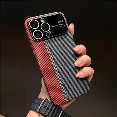 Imagem de para iPhone 11 12 13 14 Pro Max Plus Matte rígido capa à prova de choque negócios fibra de carbono grande janela vidro caixa de proteção para câmera, preto vermelho, para iPhone 14