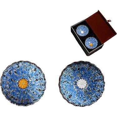 Imagem de Xícara De Chá Conjunto De Chá A Superfície Vitrificada É Suave Conjunto De Xícaras De Chá Tenmokus Com 2 Bules De Chá De Cerâmica Kungfu Com Incrustação De Lótus Em Prata E Ouro Exclusivo,Azul-,Pl