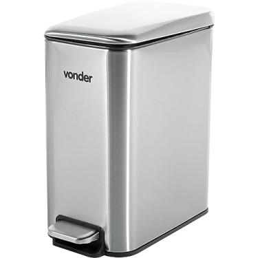 Imagem de Vonder, Lixeira Retangular, 5 Litros, Inox, Cinza.