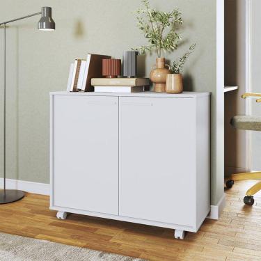 Imagem de Balcão Multiuso 2 Portas 2 Prateleiras com Rodízios MDP 12mm Branco