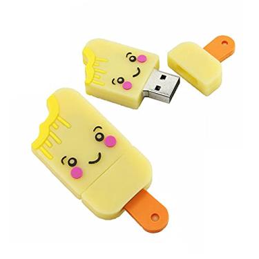 Imagem de 32 GB Ice Cream Shape USB 2.0 Flash Drive PenDrive U Disco Memory Stick disco de armazenamento externo Pen Drive USB Flash Disk Thumb Drive de memória flash com corrente (amarelo)