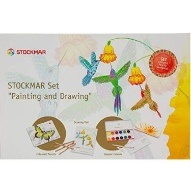 Imagem de Stockmar Conjunto de arte: Cores opacas, 18 lápis de cor hexagonais certificados FSC + 1 lápis grafite e bloco de desenho (120 GSM)