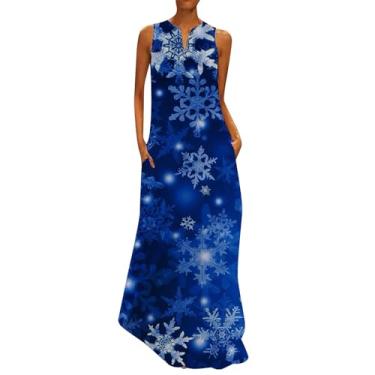 Imagem de UIFLQXX Vestido longo feminino plus size, sem mangas, gola V, estampa de Natal, vestido de coquetel, vestido evasê, Azul-celeste, GG