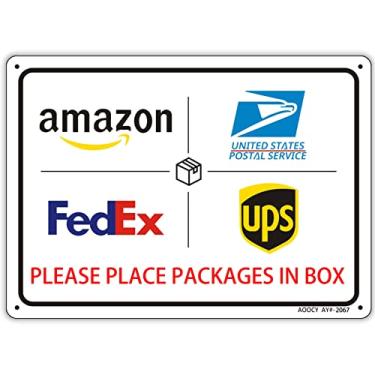 Imagem de Please Place Packages in Box - Metal Aluminum Rust Free - 7" x 9.8" Heavy Duty Front Door Office Business Yard, Pre-Drilled Holes, Weather Resistant