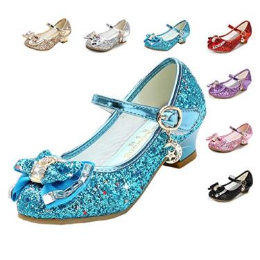 Imagem de ZJBPHL Sapatos femininos de salto baixo flor festa casamento princesa Mary Jane sapatos (bebê/criança pequena/criança grande), Azul - 01, 13 Little Kid