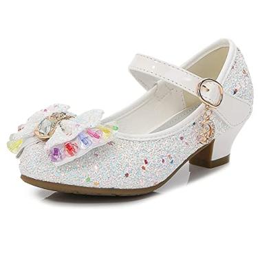 Imagem de ZJBPHL Sapatos sociais para meninas salto baixo flor festa casamento princesa Mary Jane sapatos (bebê/criança pequena/criança grande), Branco-3, 2 Little Kid