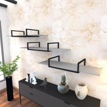 Imagem de Kit Com 3 Prateleira Industrial Suspensa Parede Nicho Cinza Cozinha Escritorio Sala Quarto Infantil