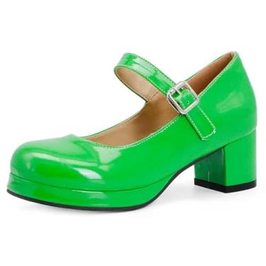 Imagem de ZIRIA Sapatos de salto médio Lolita feminino alças Mary Janes sapatos sapatos vermelhos amarelos saltos sapatos de festa dança senhoras, Verde, 13