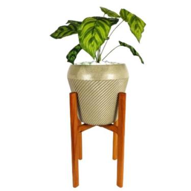 Imagem de Vaso Com Suporte Em Madeira E Planta Artificial Decorativo Sala Ambien
