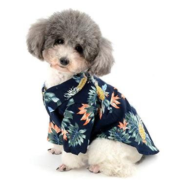 Imagem de Zunea Camiseta havaiana para cachorro verão roupas de filhote de cachorro manga curta gatos praia acampamento camisetas colete à beira-mar roupas para cães pequenos brinquedo poodle azul GG