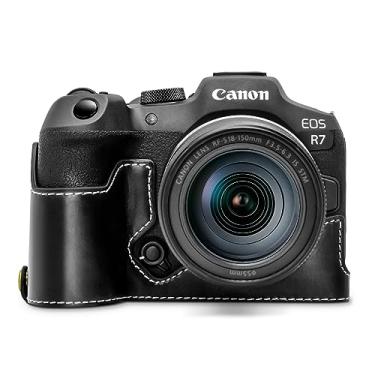 Imagem de Rieibi Capa EOS R7 - Meia capa de couro PU de qualidade para câmera sem espelho Canon EOS R7 - Capa aderente para Canon EOSR7 - Preto
