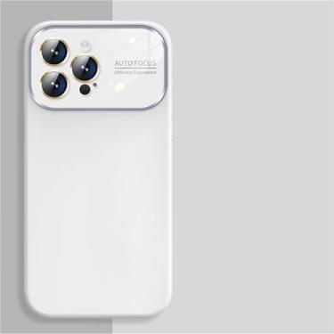 Imagem de FIRSTPELLA Compatível com iPhone 14 Pro MAX Logo View Capas de janela grande, capa de silicone líquido com proteção de lente de vidro para câmera, forro de microfibra macio anti-arranhões - branco