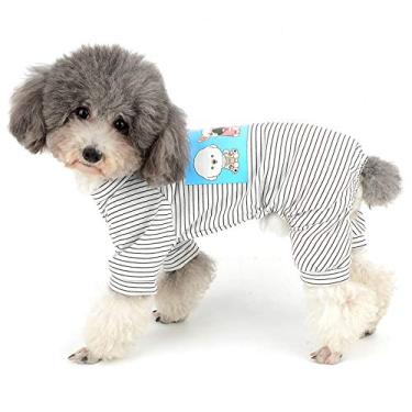 Imagem de Ranphy Pijama listrado para cachorrinho camisa de algodão para animais de estimação macacão casual cachorro pequeno quatro pernas roupas fofo filhote impresso vestuário para cachorro preto tamanho GG