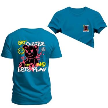 Imagem de Camiseta Plus Size T-Shirt Confortável Estampada Ouside Lest Play Frente e Costas Azul G3