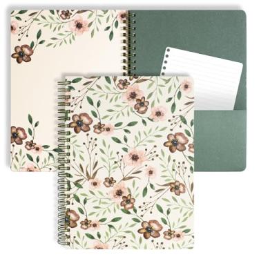 Imagem de Mini caderno espiral verde fofo Steel Mill & Co, diário de 21 cm x 15,8 cm com capa dura durável e 160 páginas pautadas, floral da floresta