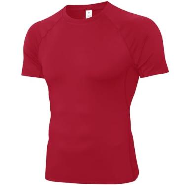 Imagem de SPVISE Camiseta masculina de compressão de manga curta para treino e academia, camiseta de camada de base atlética seca fresca para corrida esportiva, Vermelho, GG