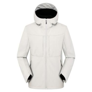 Imagem de BFAFEN Jaqueta masculina impermeável para neve anoraque casaco com capuz manga longa zíper corta-vento jaqueta quente de inverno ao ar livre, Branco, GG