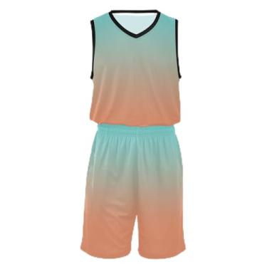 Imagem de Camiseta infantil de basquete azul rosa lilás amarelo gradiente, ajuste confortável, camisa de futebol 5T a 13T, Gradiente verde laranja, XXG