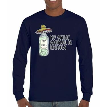 Imagem de Camiseta de manga longa My Spirit Animal is Tequila Cinco de Mayo Party Drinking, Azul-marinho, XXG