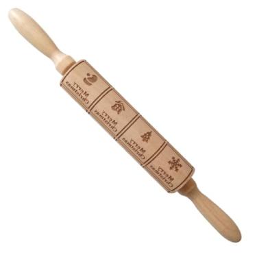 Imagem de Rolo de massa de Natal de madeira gravado, rolo de massa de design festivo com alças para pastelaria de festa em casa