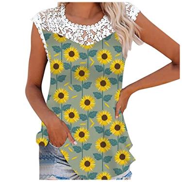Imagem de Blusas femininas de malha de renda para treino de manga curta Y2K blusas de algodão de verão camisetas florais túnica de festa, Amarelo, P
