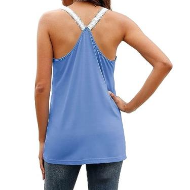 Imagem de Camiseta feminina de renda, estampada, para treino, plus size, sem mangas, Y2K, blusa de verão, boho, colete formal, Azul, XXG