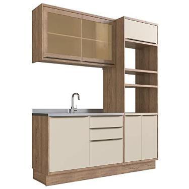Imagem de Cozinha Modulada Compacta, 3 Peças 100% Mdf com Vidro, Édez Uno, Off White e Louro Freijó