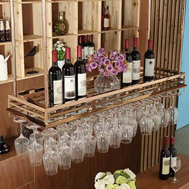 Imagem de Suporte de copo europeu de aço inoxidável suporte de copo suspenso balcão de taça pendurado rack de vinho pendurado rack de vinho 2 cores 4 tamanhos 0JJ01 (cor: titânio tamanho: 120 x 35 cm) (ouro