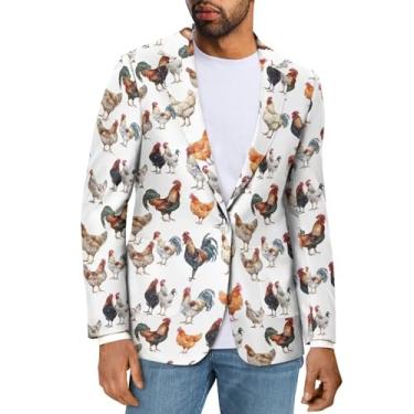 Imagem de Sprowallow Blazer masculino casual com um botão, casaco esportivo slim fit, lapela notched, blazer, jaqueta leve para negócios, Galo, P