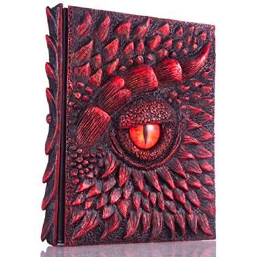 Imagem de AILEADING Caderno de dragão 3D Olho de dragão em relevo, caderno de escrita com gravura em resina, diário retrô, bloco de notas diário feito à mão, presentes para mulheres e homens, A4/400 folhas A4/200 folhas (A4, vermelho)