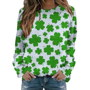 Imagem de Camisetas femininas do Dia de São Patrício, manga comprida, estampa da bandeira americana verde, festivais irlandeses, Verde, M