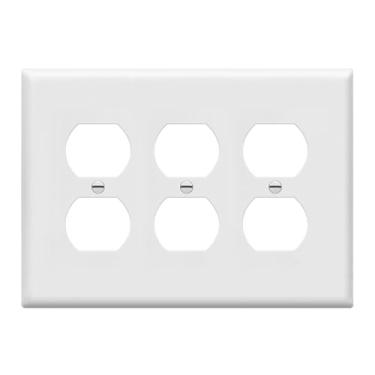 Imagem de ENERLITES Placa de parede de tomada de receptáculo duplex, acabamento brilhante, tamanho intermediário 3 entradas 12,4 cm x 17,2 cm, termoplástico de policarbonato inquebrável, certificação UL, 8823M-W, branco