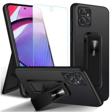 Imagem de ZHIYIWU Capa para celular Motorola Moto G Power 5G 2023 oculta telescópica dobrável com suporte de anel capa protetora à prova de choque, com 1 protetor de tela cantos reforçados TPU preto