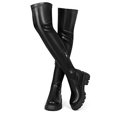 Imagem de CouieCuies Botas pretas até a coxa para mulheres plataforma acima do joelho botas de cano alto bota confortável stretch botas 5,5-10, Preto - PU, 8