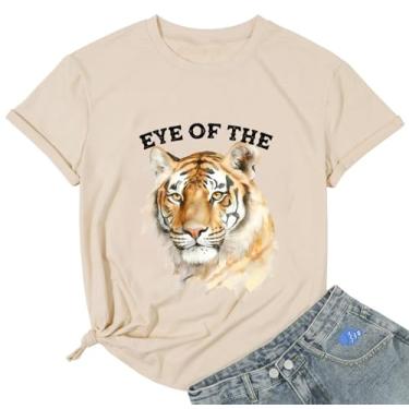 Imagem de Camiseta feminina Tiger com estampa Eye of the Tiger Lover Animal Lover Vintage Concert Casual Top, Damasco 2, XXG