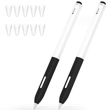 Imagem de JOOSKO Estojo compatível com Apple Pencil Pro/Apple Pencil 2ª geração, design clássico, 2 pacotes de capa fina de silicone macio, [com 10 capas de ponta de silicone] (preto, preto)
