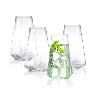 Imagem de JoyJolt Infiniti Conjunto de 4 copos de – Copos de coquetel de 453 ml – Conjunto de copos de vidro – Vidro de cristal premium – Design moderno e prático – Óculos de beber para água, coquetéis, cerveja, suco