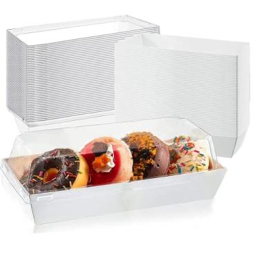Imagem de Conjunto de 50 peças de caixa de bolo para cachorro quente sanduíche tampa transparente recipiente de plástico, rolo suíço recipiente, queijo muffin pastel sobremesa sushi frutas exibição suporte de armazenamento de alimentos 19 x 8 x 6 cm