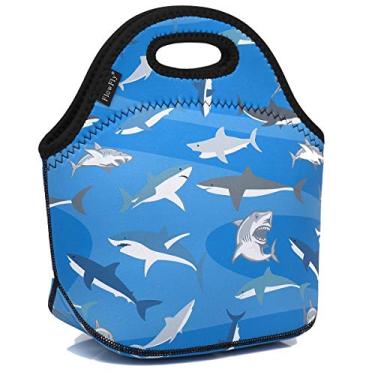 Imagem de Bolsa de almoço térmica reutilizável com isolamento térmico da Neoprene para meninos com zíper, Shark, 1