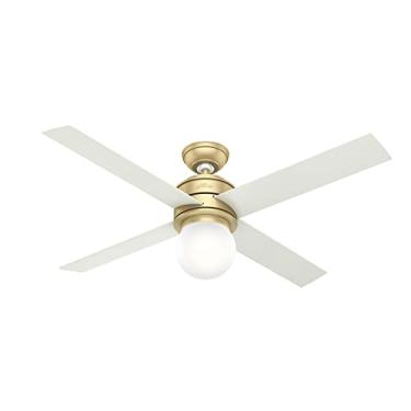 Imagem de Hunter Fan Company, Ventilador de teto de latão Hepburn com kit de luz LED e controle de parede, ventiladores de teto com luzes de 132 cm, 59320