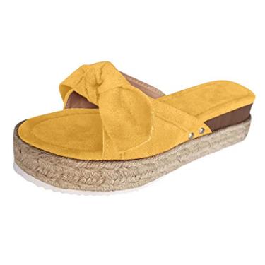 Imagem de Aniywn Chinelo feminino aberto plataforma plataforma chinelos de verão bonito laço sem cadarço chinelos de praia elegantes, Amarelo (E-Yellow, 38