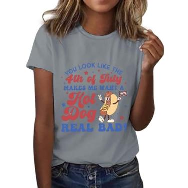Imagem de Camiseta feminina patriótica PKDong You Look Like The 4th of July Makes Me Want A Hot Dog Real Bad, Cinza, M