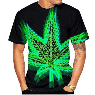 Imagem de NikkoH Camisetas masculinas estampadas em 3D Green Weeds casual fashion moletom de manga curta, Cinza, XXG