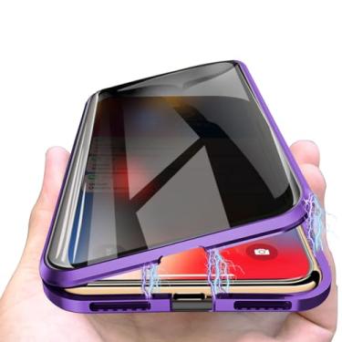 Imagem de Capa magnética de privacidade compatível com iPhone 12 Pro Max, vidro temperado de dupla face transparente anti-espiamento [moldura de metal com absorção de ímã] Capa protetora completa fina de 360 para 12 Pro Max de 6,7 polegadas